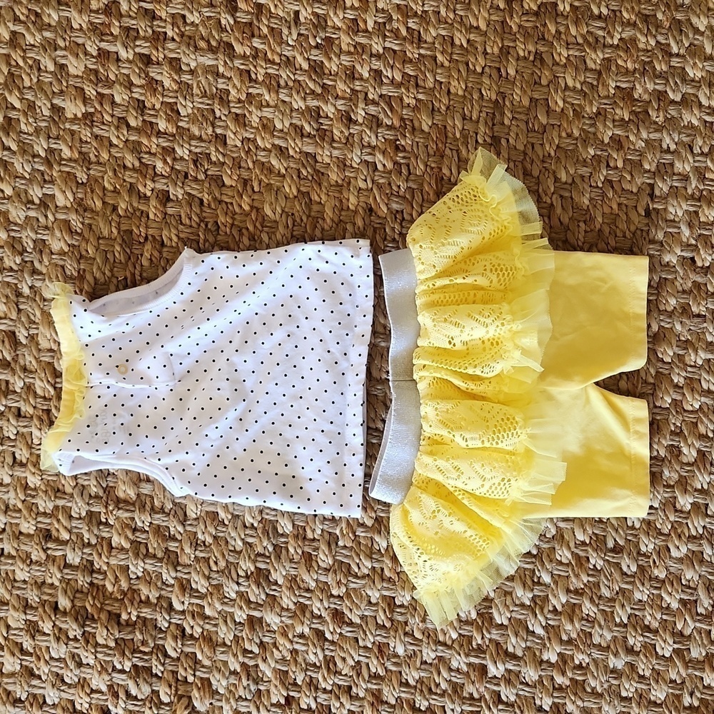 DDG Darlings BE Happy 2 Piece Yellow & White Outfit. Sz 3-6 mo - Picture 6 of 6